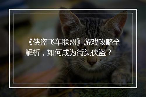 《侠盗飞车联盟》游戏攻略全解析，如何成为街头侠盗？