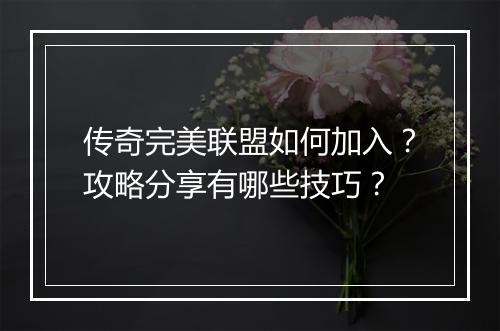 传奇完美联盟如何加入？攻略分享有哪些技巧？