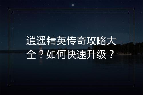 逍遥精英传奇攻略大全？如何快速升级？