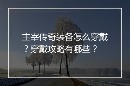 主宰传奇装备怎么穿戴？穿戴攻略有哪些？