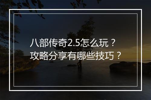 八部传奇2.5怎么玩？攻略分享有哪些技巧？