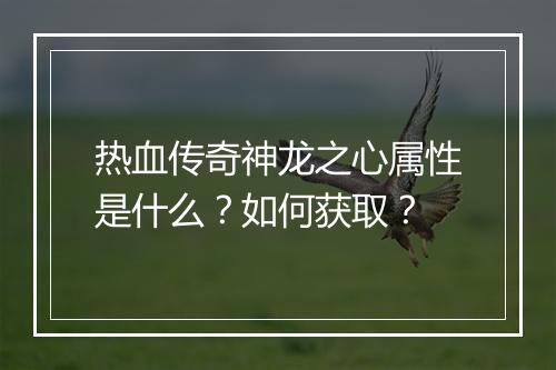 热血传奇神龙之心属性是什么？如何获取？