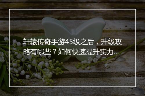 轩辕传奇手游45级之后，升级攻略有哪些？如何快速提升实力？