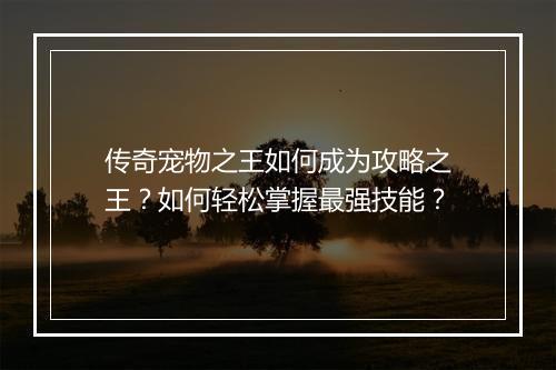 传奇宠物之王如何成为攻略之王？如何轻松掌握最强技能？