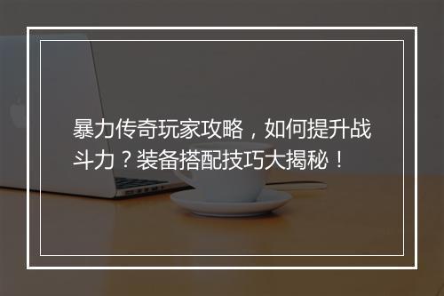 暴力传奇玩家攻略，如何提升战斗力？装备搭配技巧大揭秘！