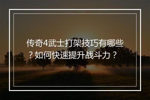 传奇4武士打架技巧有哪些？如何快速提升战斗力？