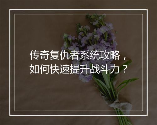 传奇复仇者系统攻略，如何快速提升战斗力？