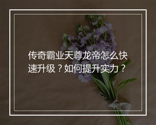 传奇霸业天尊龙帝怎么快速升级？如何提升实力？