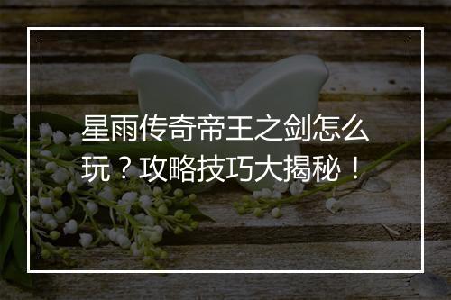 星雨传奇帝王之剑怎么玩？攻略技巧大揭秘！