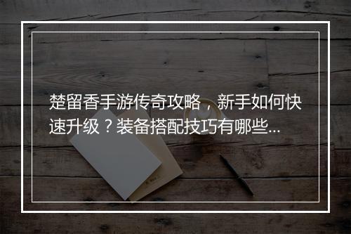 楚留香手游传奇攻略，新手如何快速升级？装备搭配技巧有哪些？
