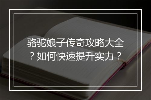骆驼娘子传奇攻略大全？如何快速提升实力？