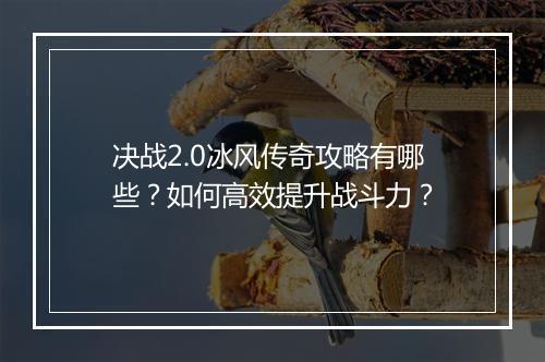 决战2.0冰风传奇攻略有哪些？如何高效提升战斗力？
