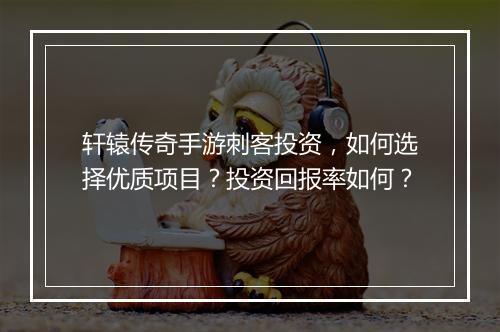 轩辕传奇手游刺客投资，如何选择优质项目？投资回报率如何？