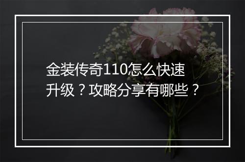 金装传奇110怎么快速升级？攻略分享有哪些？