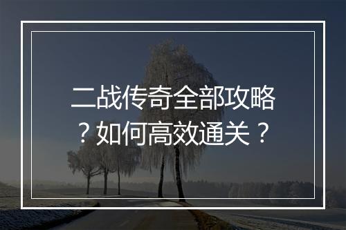 二战传奇全部攻略？如何高效通关？