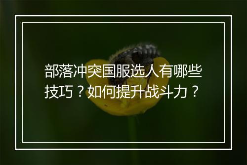 部落冲突国服选人有哪些技巧？如何提升战斗力？