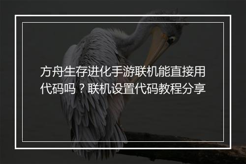 方舟生存进化手游联机能直接用代码吗？联机设置代码教程分享