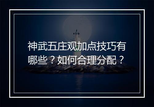 神武五庄观加点技巧有哪些？如何合理分配？