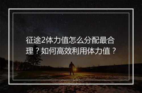 征途2体力值怎么分配最合理？如何高效利用体力值？