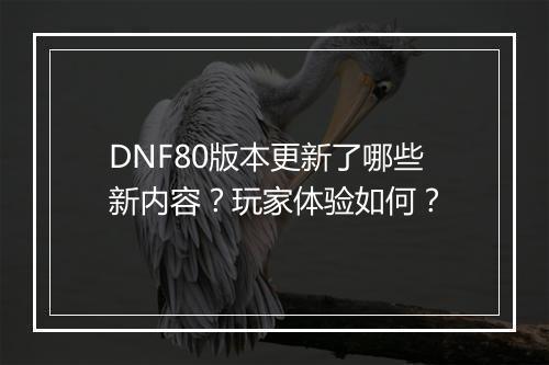 DNF80版本更新了哪些新内容？玩家体验如何？