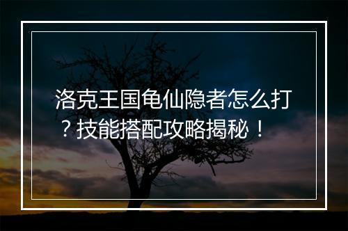洛克王国龟仙隐者怎么打？技能搭配攻略揭秘！