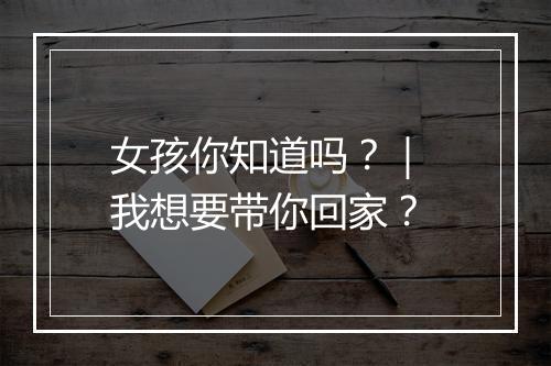 女孩你知道吗？｜ 我想要带你回家？