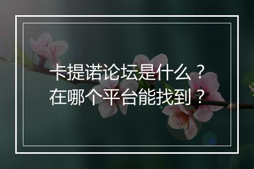 卡提诺论坛是什么？在哪个平台能找到？