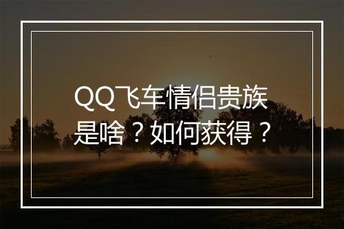 QQ飞车情侣贵族是啥？如何获得？