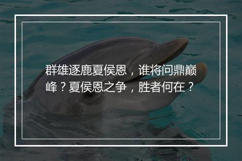 群雄逐鹿夏侯恩，谁将问鼎巅峰？夏侯恩之争，胜者何在？