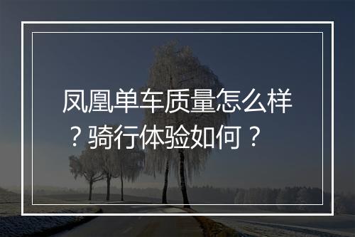 凤凰单车质量怎么样？骑行体验如何？