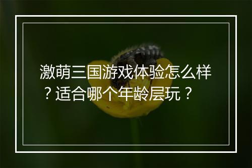 激萌三国游戏体验怎么样？适合哪个年龄层玩？