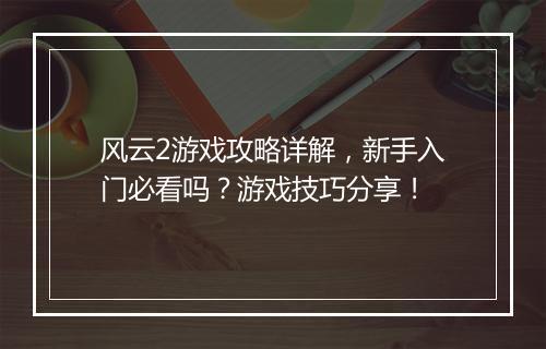 风云2游戏攻略详解，新手入门必看吗？游戏技巧分享！