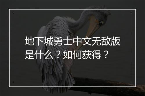 地下城勇士中文无敌版是什么？如何获得？