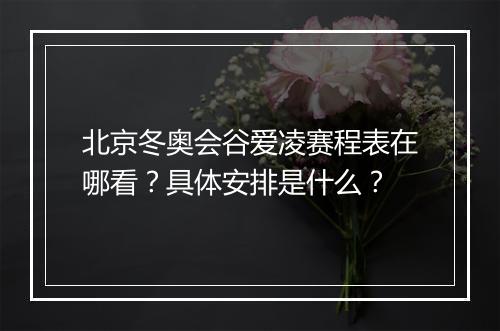 北京冬奥会谷爱凌赛程表在哪看？具体安排是什么？