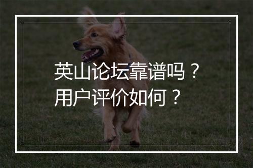 英山论坛靠谱吗？用户评价如何？