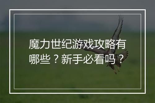 魔力世纪游戏攻略有哪些？新手必看吗？