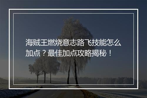 海贼王燃烧意志路飞技能怎么加点？最佳加点攻略揭秘！