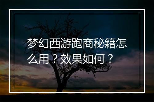 梦幻西游跑商秘籍怎么用？效果如何？
