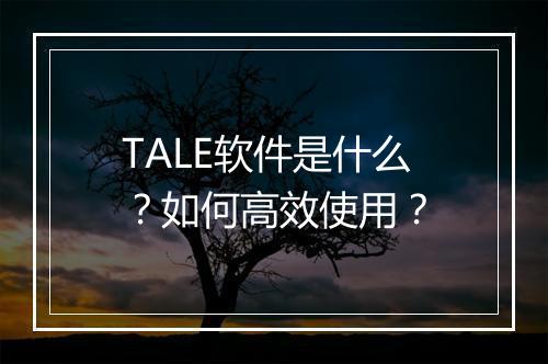 TALE软件是什么？如何高效使用？