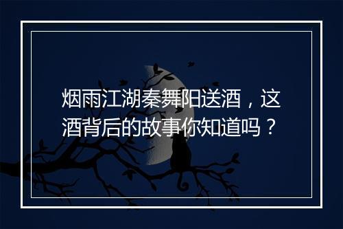 烟雨江湖秦舞阳送酒，这酒背后的故事你知道吗？