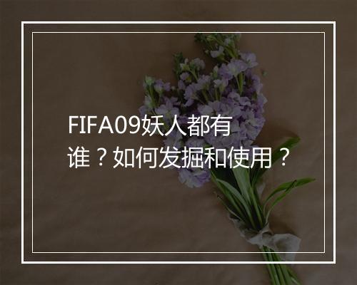 FIFA09妖人都有谁？如何发掘和使用？