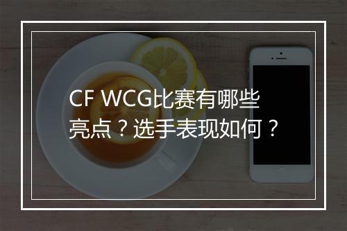 CF WCG比赛有哪些亮点？选手表现如何？