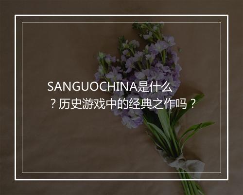 SANGUOCHINA是什么？历史游戏中的经典之作吗？