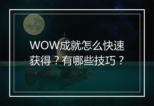WOW成就怎么快速获得？有哪些技巧？