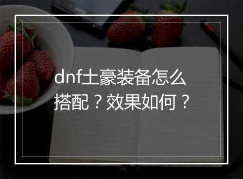 dnf土豪装备怎么搭配？效果如何？