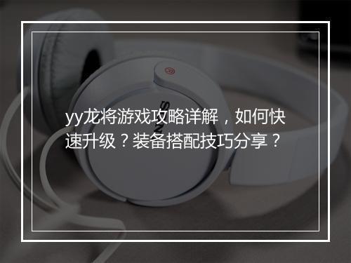 yy龙将游戏攻略详解，如何快速升级？装备搭配技巧分享？