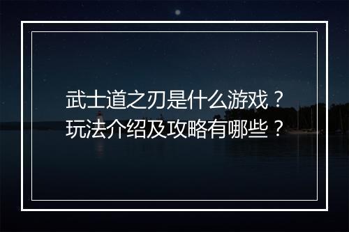 武士道之刃是什么游戏？玩法介绍及攻略有哪些？