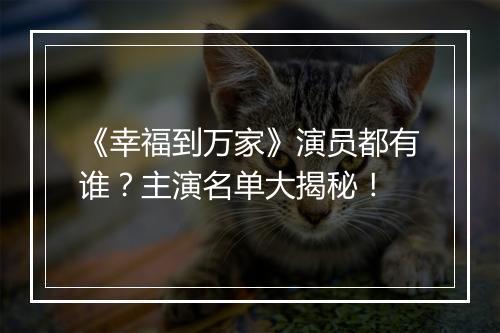 《幸福到万家》演员都有谁？主演名单大揭秘！