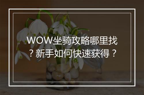WOW坐骑攻略哪里找？新手如何快速获得？