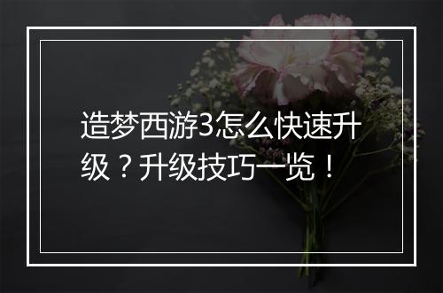 造梦西游3怎么快速升级？升级技巧一览！